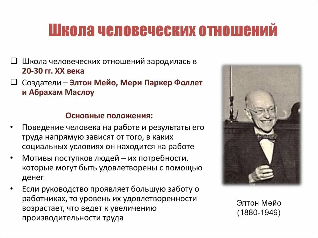 Правило человеческих отношений. Школа «человеческих отношений» э. Мейо. Элтон Мэйо школа человеческих отношений. Создатель школы человеческих отношений Мэйо. Элтон Мэйо вклад в школу человеческих отношений.