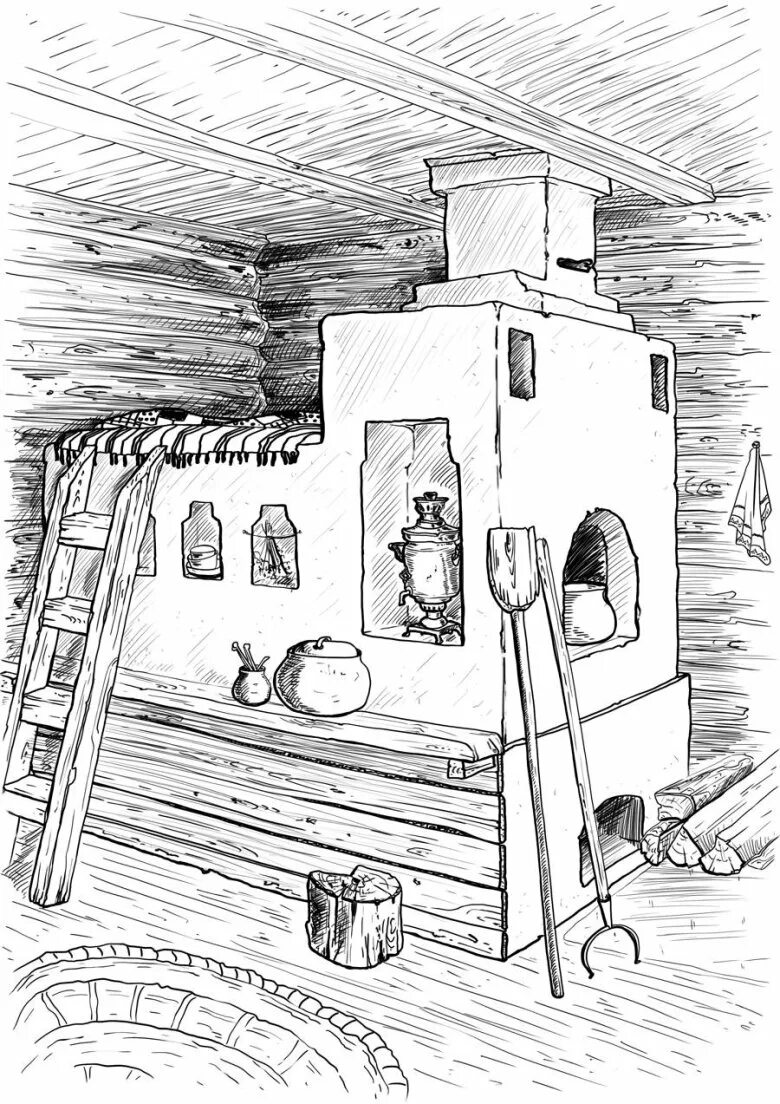 Печь рисунок. Русская изба с печкой. Иллюстрация русской печи. Русская печь рисунок. Рисунок русской печи.