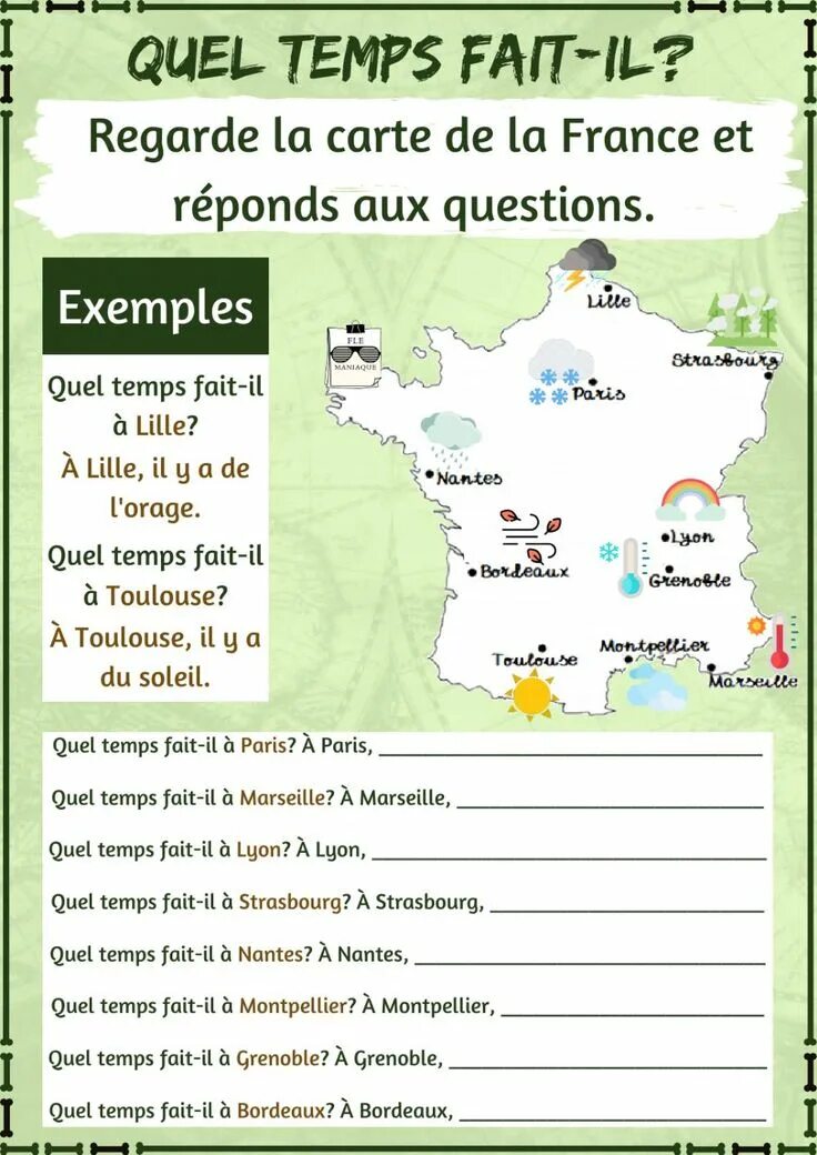 Worksheets Francais. Погода на французском языке. Temps Francais. Quel во французском языке. Quel temps