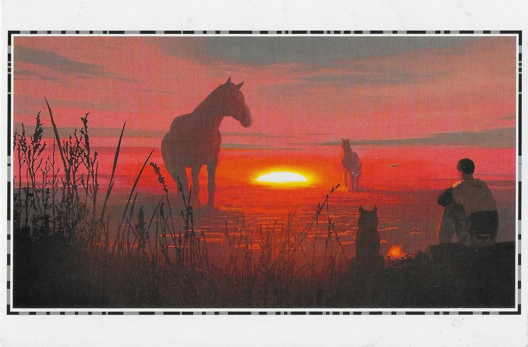 Выйду я ночью собаку. Цифровая живопись Алексея Андреева. Лошадь на фоне заката. Казак на закате. Конь на закате.