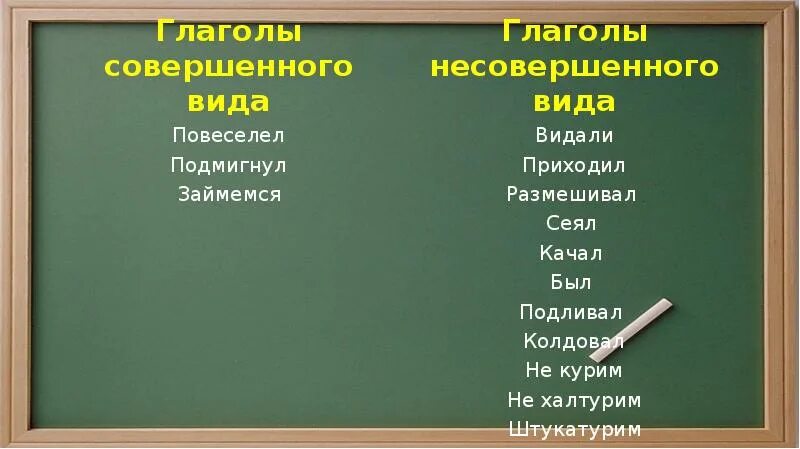 Совершенный вид и несовершенный вид глагола. Вид глагола привести примеры