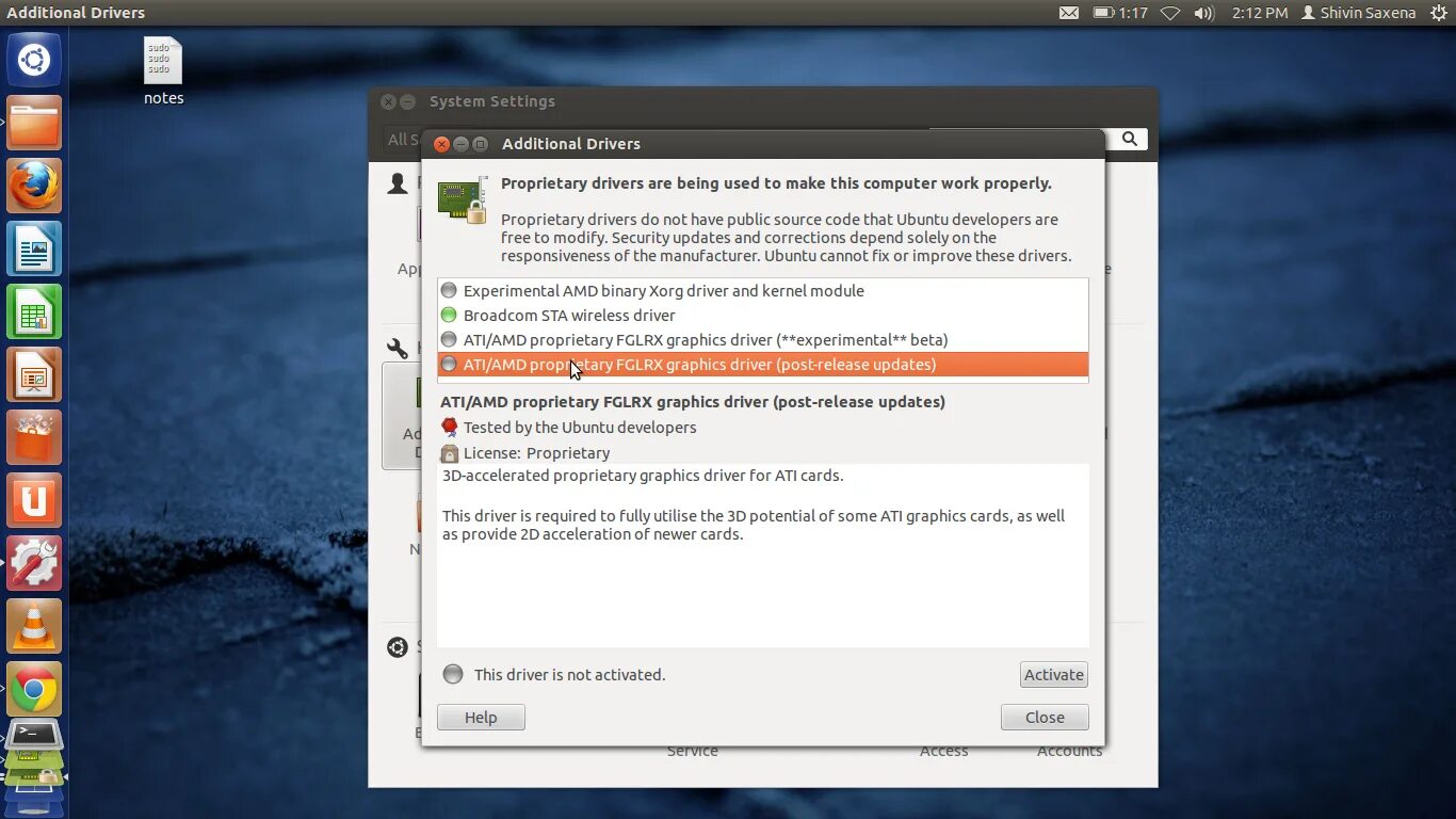 Additional Driver значок. Обновите драйвера видеокарты в Linux. Установить fglrx-Core Ubuntu. Графический драйвер приостановил работу AMD.