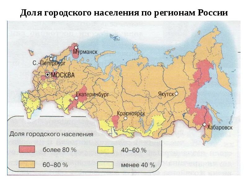 Плотность населения россии 8 класс. Урбанизация в России 2020. Регионы России с самым высоктм кровнемурбанизации.