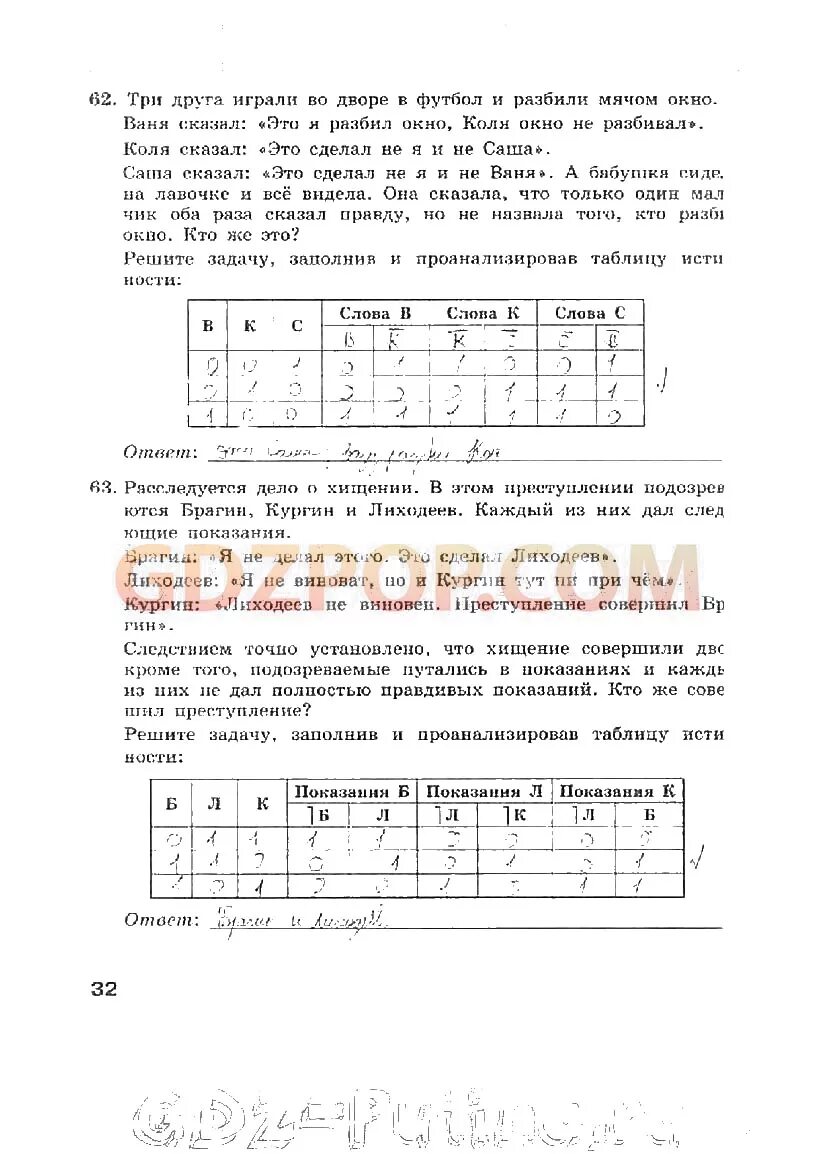 Информатика 9 класс учебник ответы. Расследуется дело о хищении в этом деле подозреваются брагин. брагин кургин и лиходеев задача. информатика 8 класс трое друзей играли во дворе футбол. расследуется дело о хищении брагин лиходеев кургин решение.