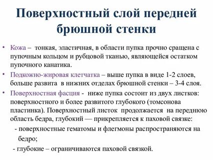 Послойное строение передней брюшной стенки