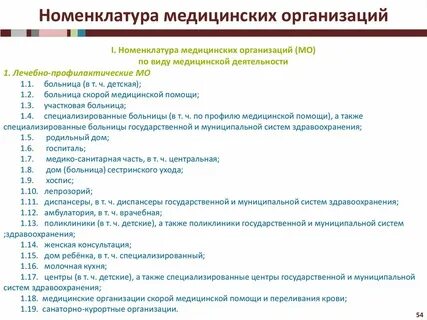 Номенклатура медицинских организаций 2013 г