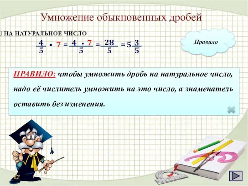 Как обыкновенную дробь умножить на целое число. Умножение обыкновенных дробей. правило умножения обыкновенных дробей. умножение обыкновенной дроби на натуральное число. правило умножения обыкновенных дробей на натуральное число.