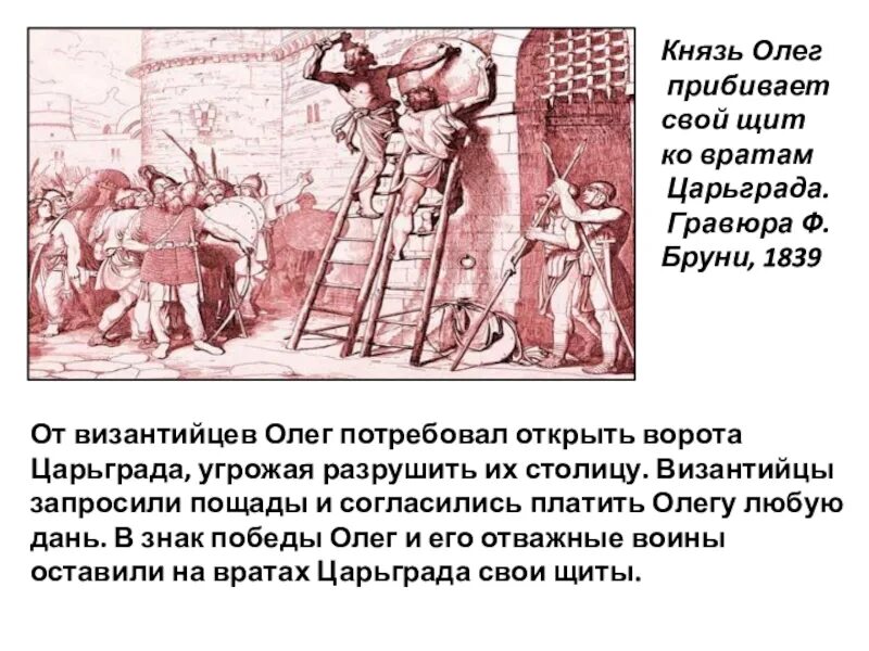 Повесить щит на вратах. Щит Вещего Олега на вратах Царьграда. Щит князя Олега на вратах Царьграда.