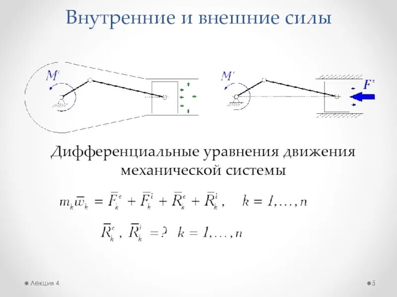 Развитие внутренних сил. Дифференциальное уравнение движения системы. Дифференциальные уравнения движения механической системы. Уравнение движения системы. Дифференциальные уравнения движения точек механической системы.