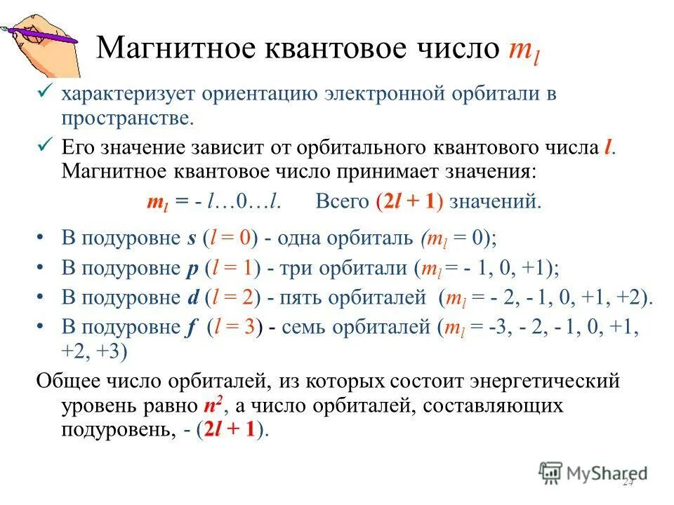 Значения 4 квантовых чисел
