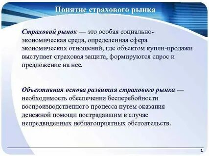 Понятие страхового рынка