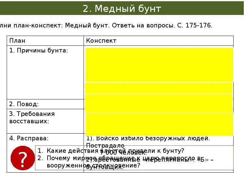 Народный ответ история. Народный ответ. Медный бунт по плану. Народный ответ кратко. Народный ответ конспект история.