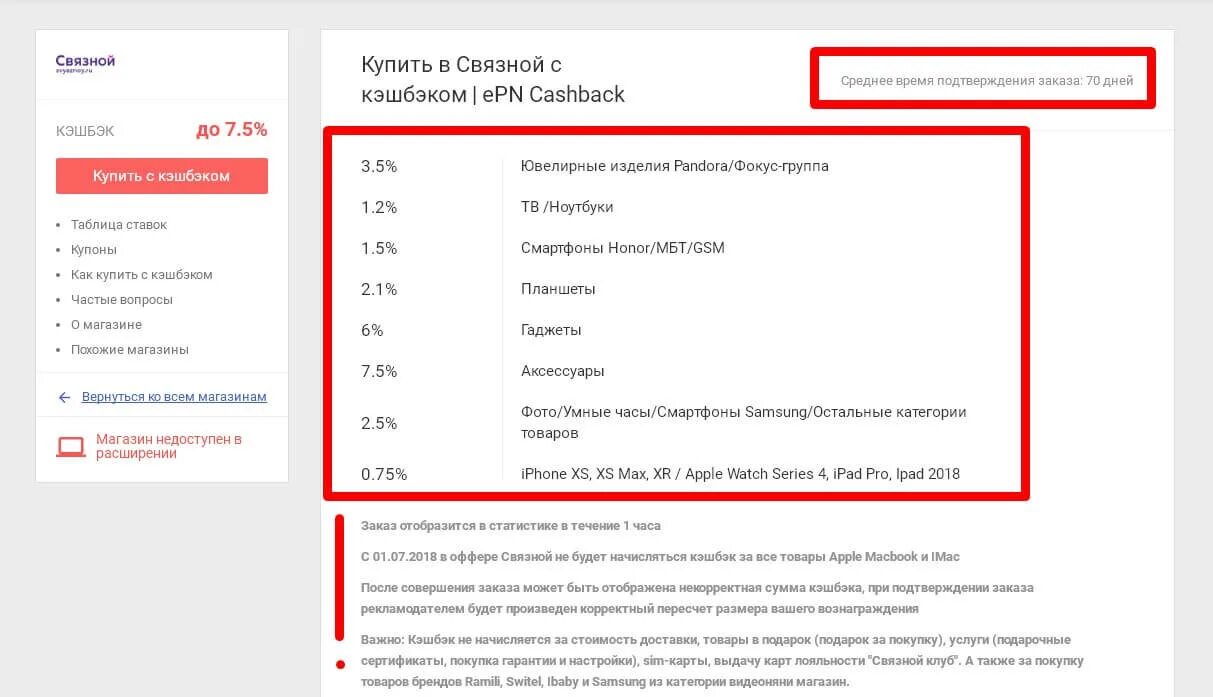 Кэшбэк от Связного. Кэшбэк Mac. Дату совершения заказа. Корректная сумма.