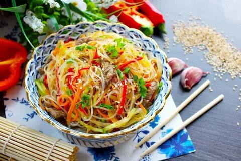 Горячая фунчоза с мясом