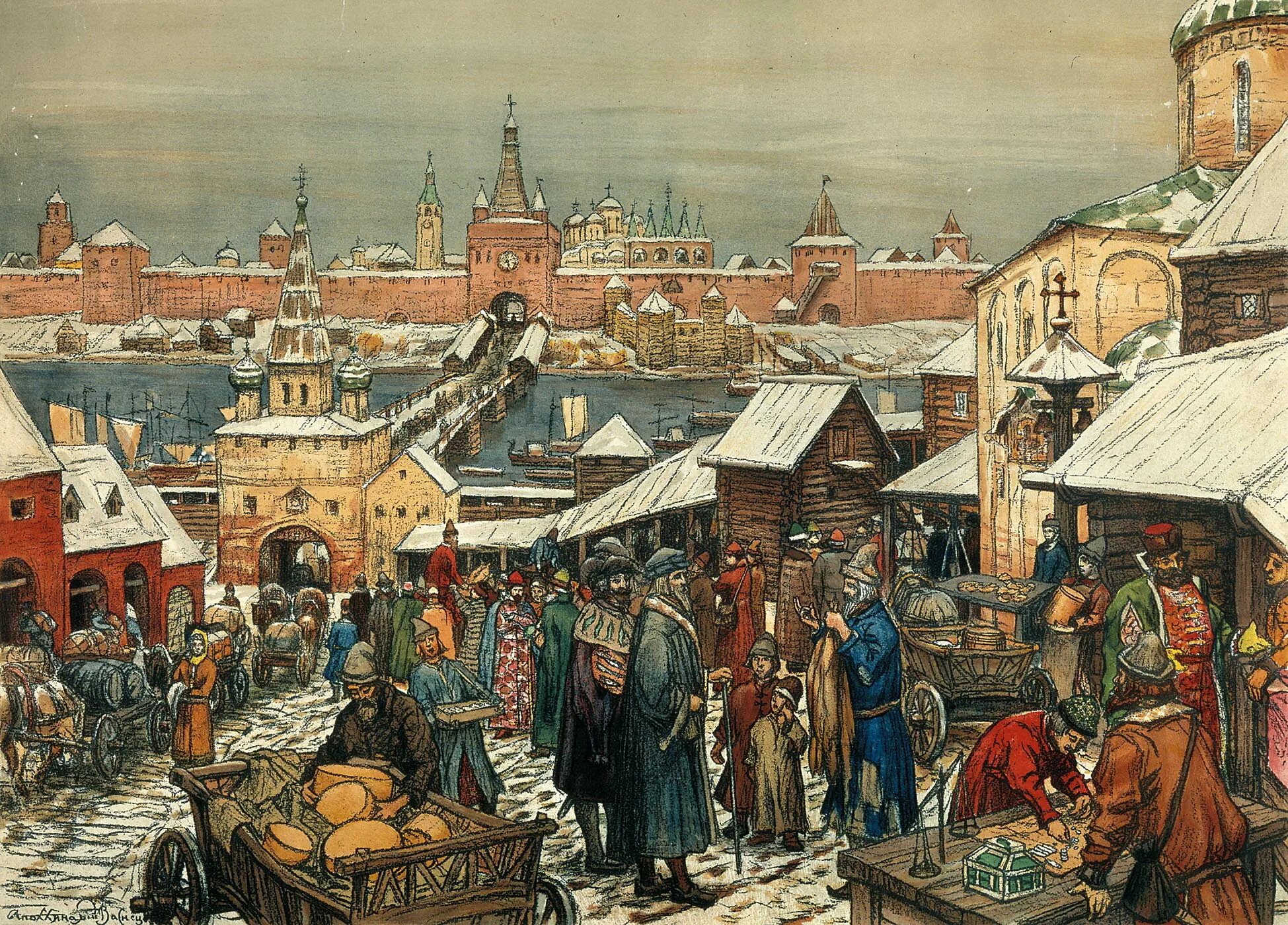 Москва 13 14 века. Картина Васнецова Новгородский торг.