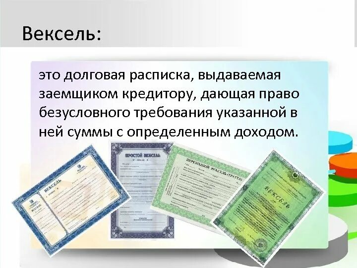 Вексель относится к долговым бумагам