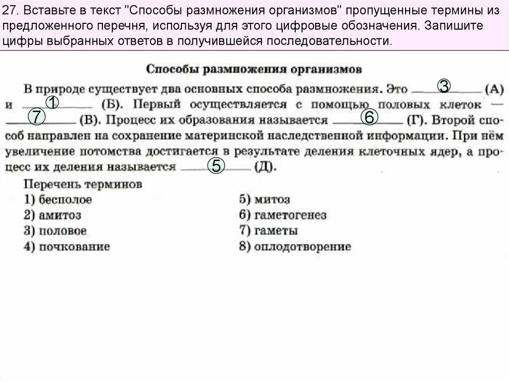 Прочитайте текст и выберите из предложенных изображений. Вставьте пропущенные термины. Размножение организмов термины. Биология ОГЭ термины. Впишите пропущенные термины.