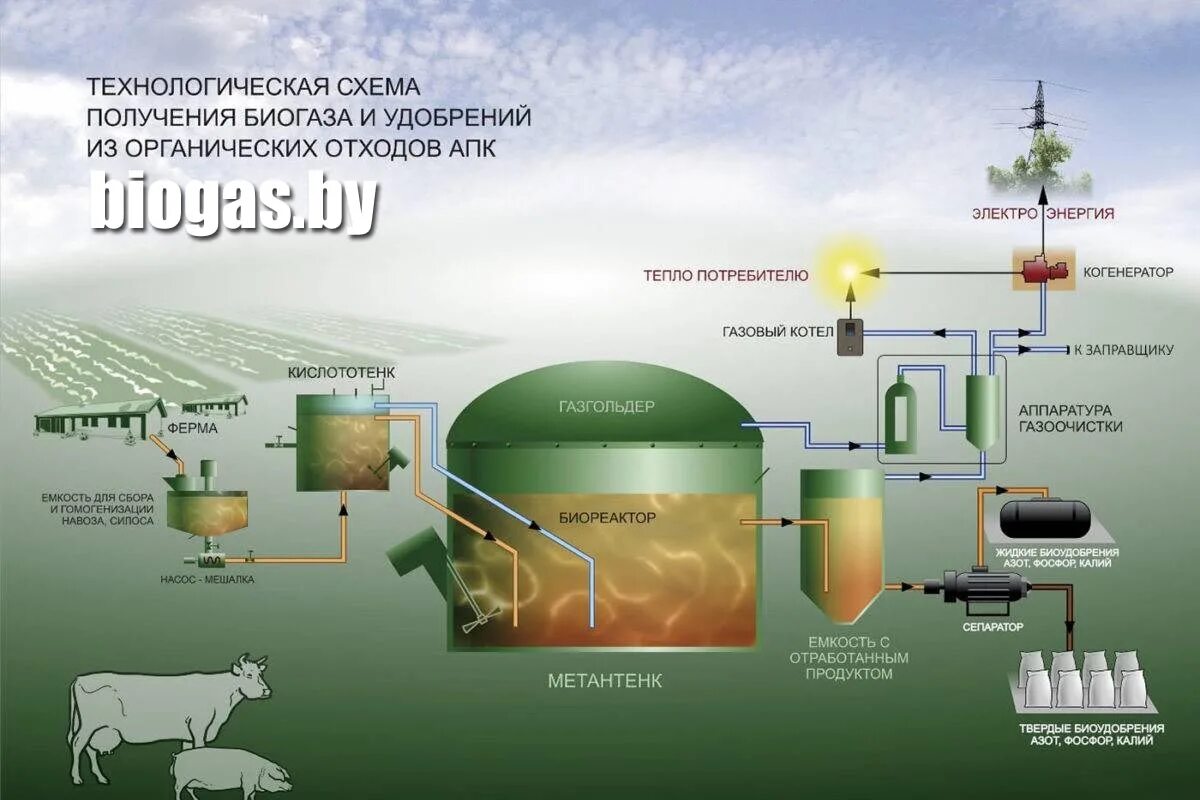 Метан в сельском хозяйстве. Схема получения биогаза из отходов. Технологическая схема биогазовой сельскохозяйственной установки. Технологическая схема переработки навоза в биогаз.. Схема производства топливного биогаза.