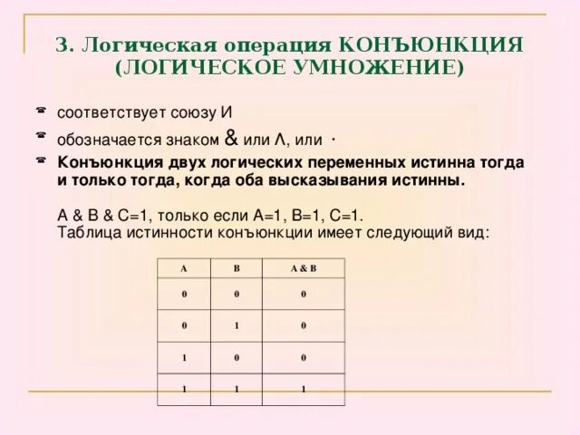 Операция конъюнкция обозначается. Таблица истинности конъюнкции. Логическая операция конъюнкция. Конъюнкция переменных.