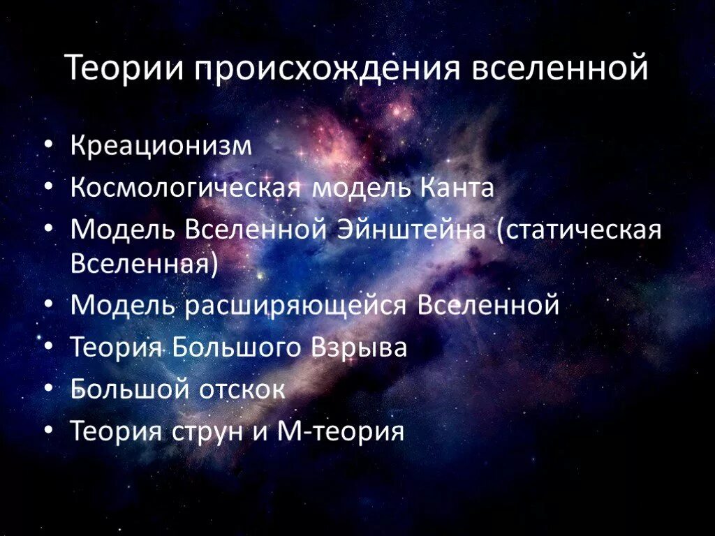 Современная теория вселенной. Теории происхождения Вселенной. Гипотезы о происхождении Галактики. Теории зарождения Вселенной. Гипот езы происхождениявселкнной.