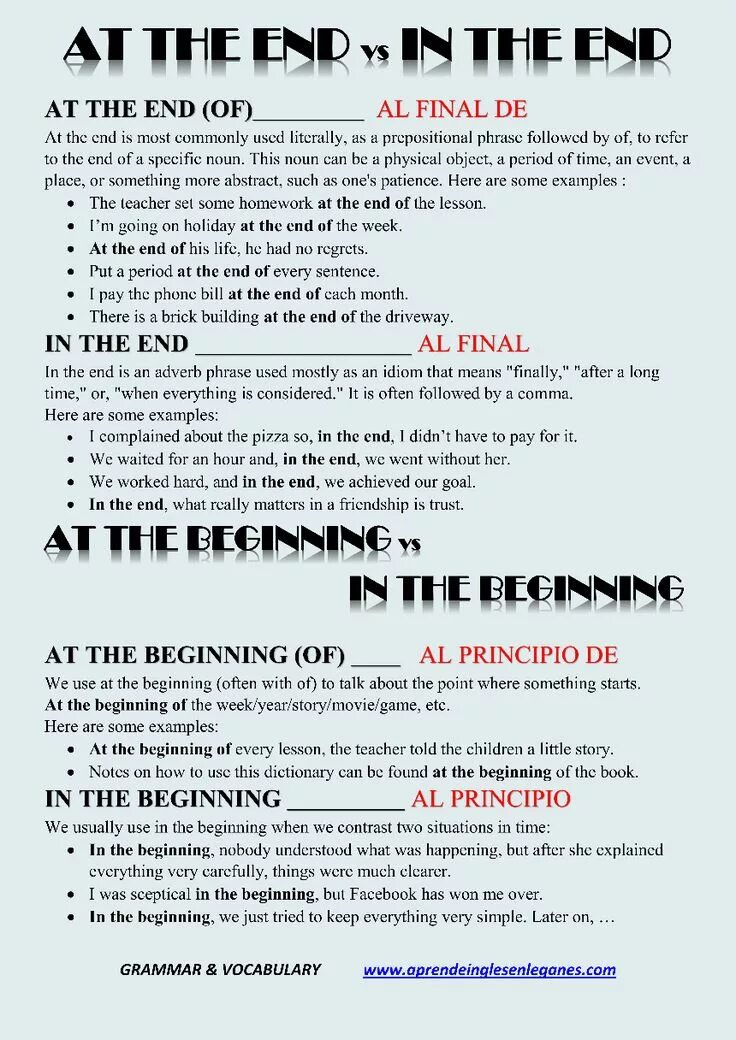 At the beginning или in the beginning. In the beginning at the beginning разница. In the begging at the beginning. At the end in the end.