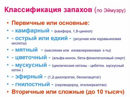 Основные запахи