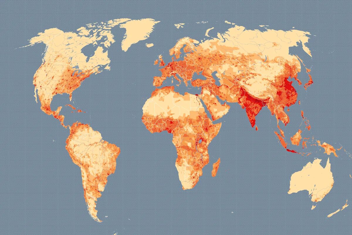 Наибольшая часть населения земли проживает. Плотность населения в мире карта.