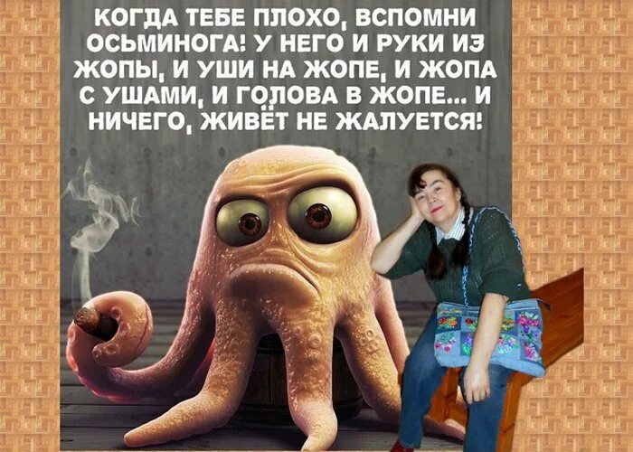 Шутка про осьминога. Тебе грустно вспомни осьминога. Осьминог прикол. Если стало грустно вспомни про осьминога. Подумайте про осьминога.