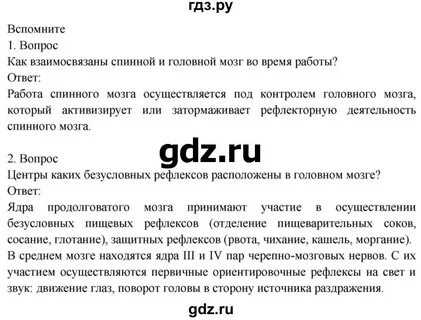 Ответы по биологии 8 класс драгомилов учебник