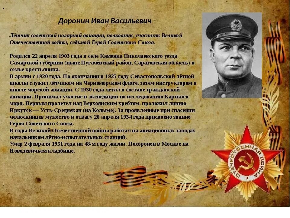 Информация об участнике великой отечественной