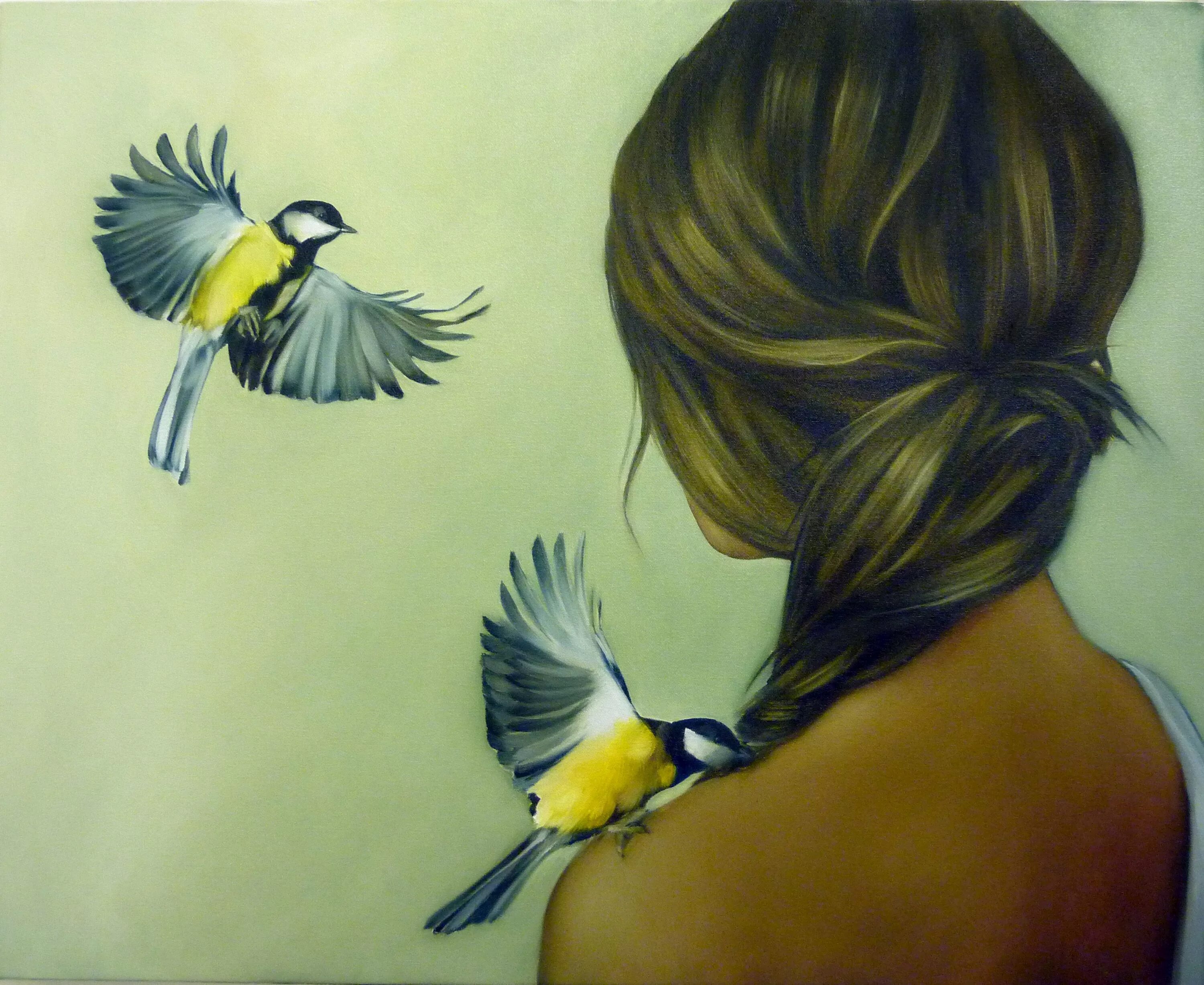 Птица спиной вперед. Эми Джадд картины. Художник Эми Джадд (Amy Judd). Девушка с птичкой. Картина девочка с птичкой.