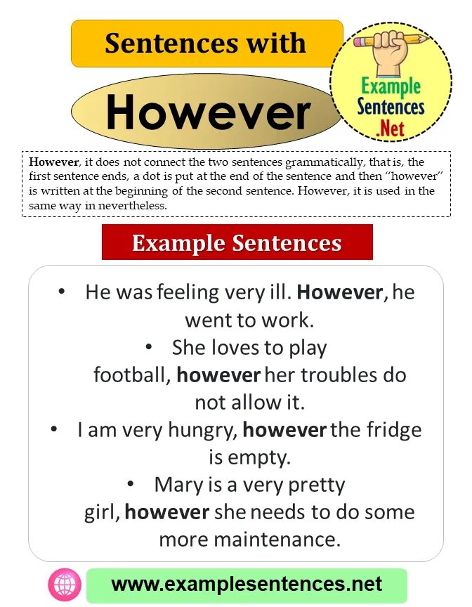 Sentences with however. Example sentences. Предложение с however на английском. Предложения со словом however на английском. However sentences