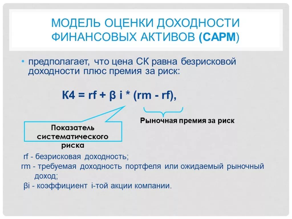 Модель оценки доходности финансовых активов (САРМ). .Модель оценки финансовых активов CAPM. Методы оценки доходности финансовых активов. Подходы к оценке финансовых активов. Рыночная цена финансовых активов