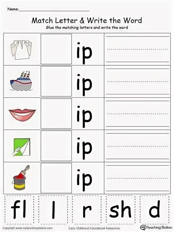 Write the missing letters in each