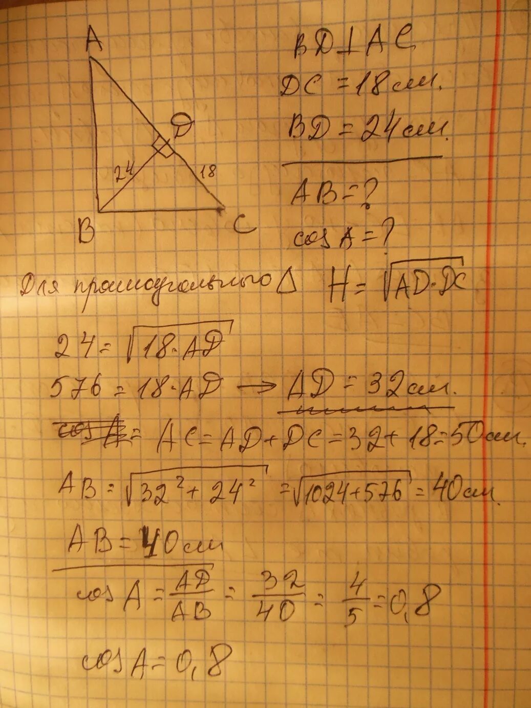 Высота бд прямоугольного треугольника абс