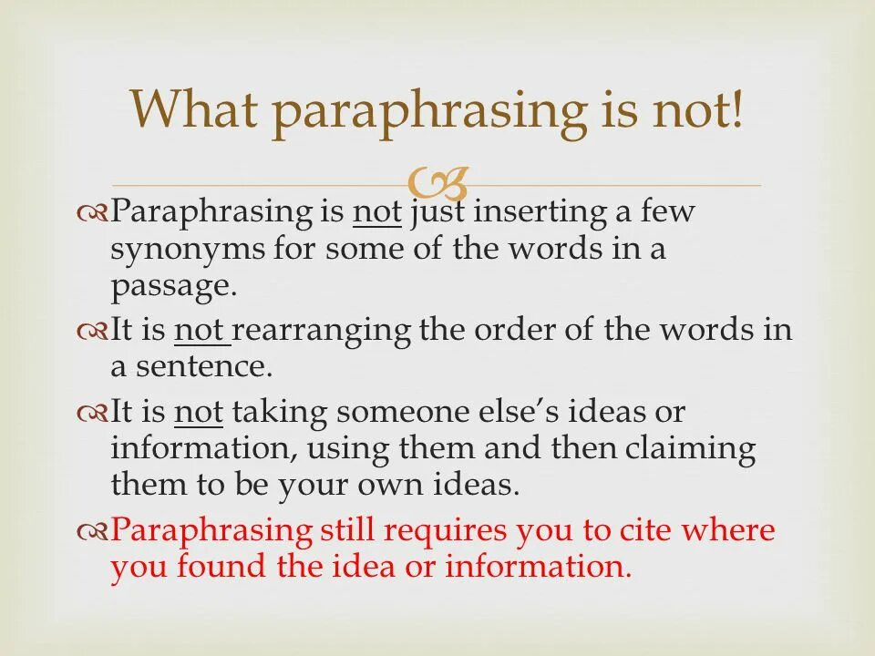 Paraphrasing words. Paraphrasing words