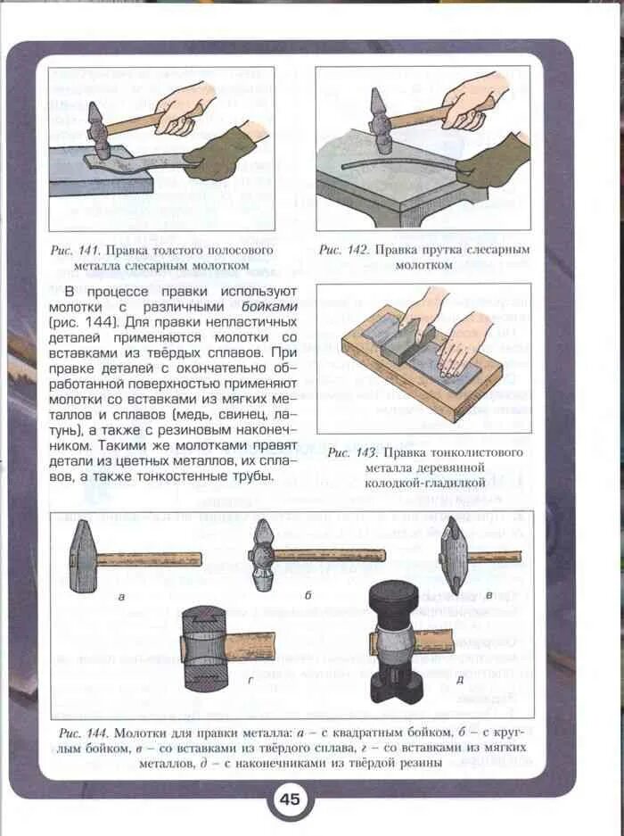 Молотки для правки металла. Правка металла киянкой. Боек молотка при правке металла. Технология 7 класс Казакевич. Учебник технологии 9 класс читать