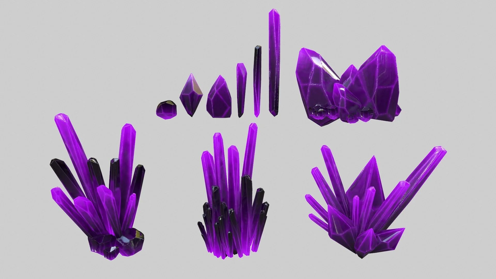 Кристаллы (3 в ряд). Crystal Set. Crystal 3d model. Кристаллы 3д модель без фона.