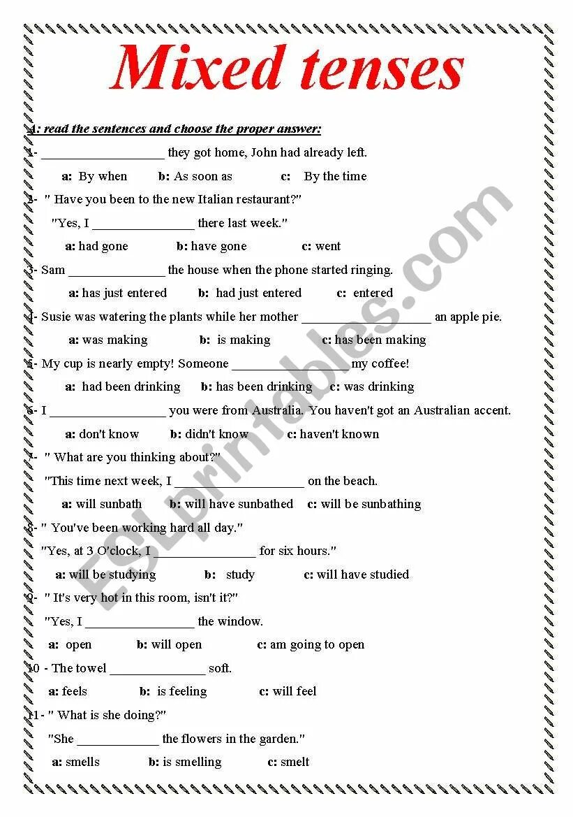 Tense review exercises. Tense review exercises