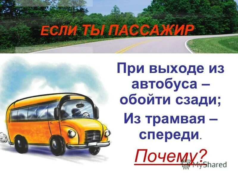 Автобус обходят спереди. Безопасность пассажира ОБЖ 8 класс.