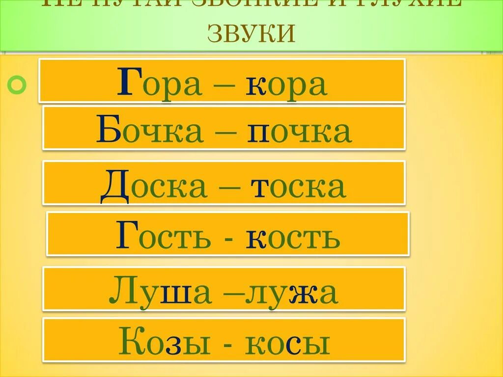 Звонки и глухие в конце слова. Слова с парными согласными в начале. Звонкие и глухие согласные слова. Парные звонкиеи гоухие согласные примеры. Звонкие согласные примеры.