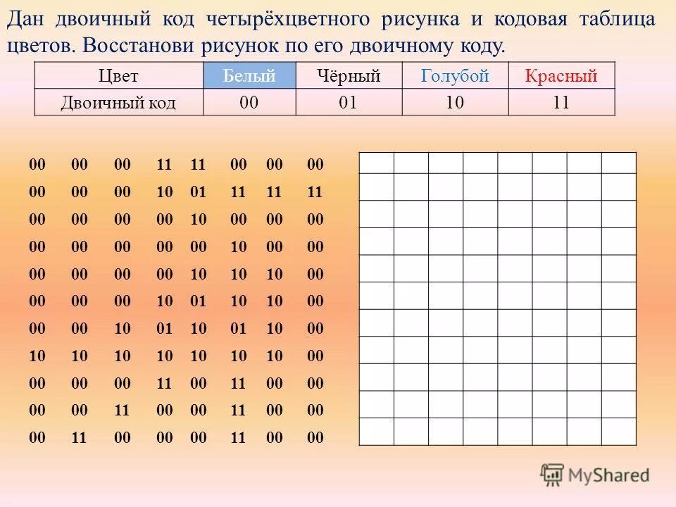 Таблица двоичных кодов цветов