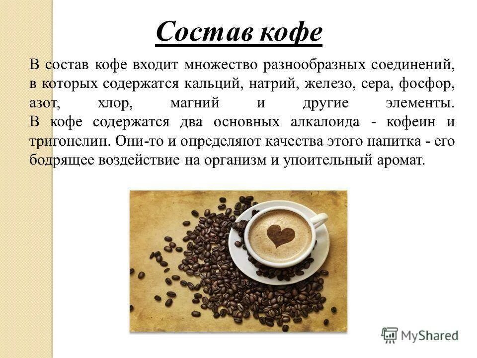 Что входит в состав кофе. Химический состав кофейного зерна. Состав кофе. Состав натурального кофе. Химические вещества в кофе.
