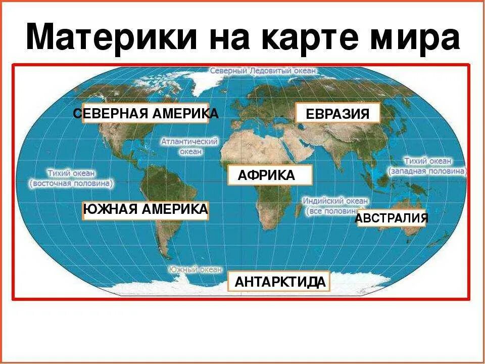 Земля на карте презентация 2 класс. Название материков и их расположение.