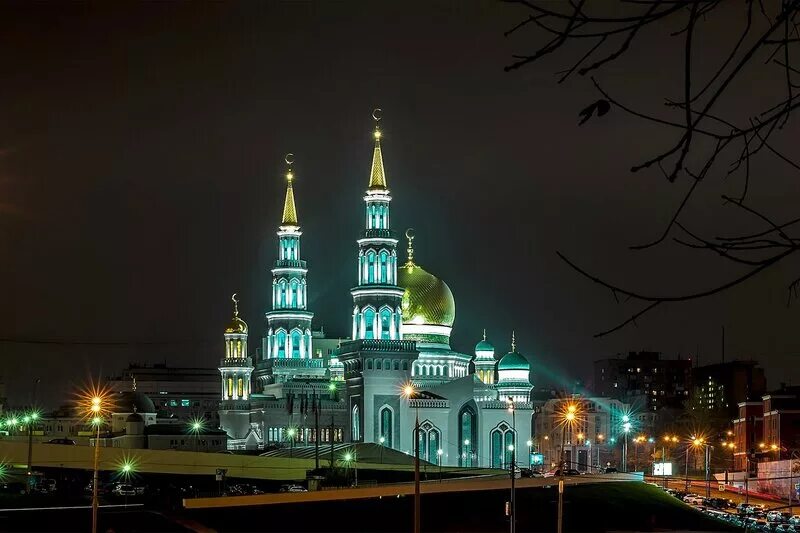 Сайт московская соборная. Ночная Соборная мечеть Москвы. Московская Соборная мечеть ночью. Мечеть в Москве на проспекте миратночью.