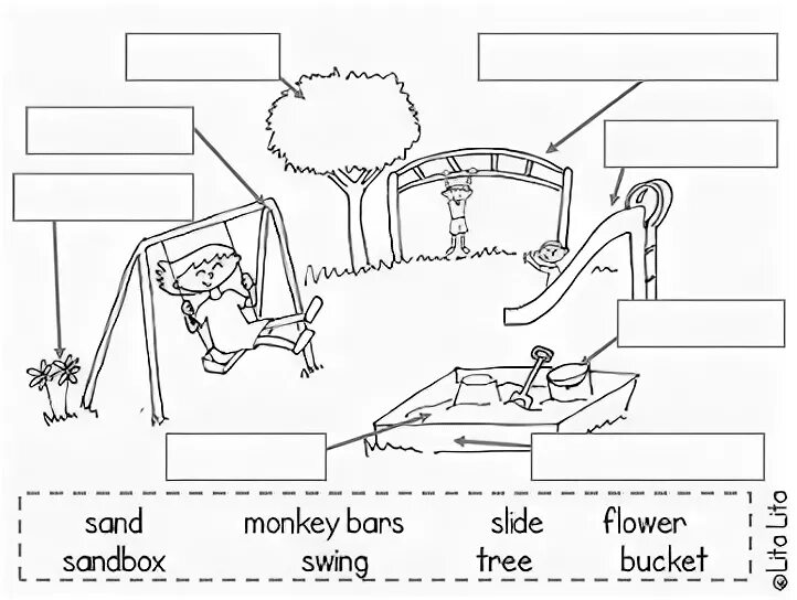 At the park раскраска. Park worksheet. Playground worksheets. Детская площадка урок по английскому языку. Английский язык для детей игровая площадка.