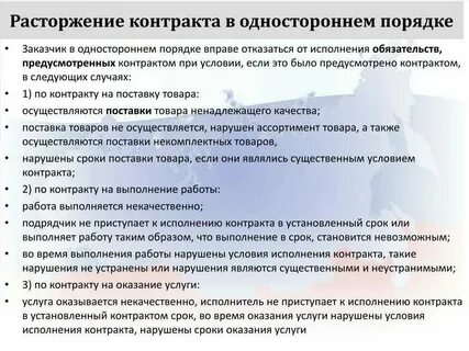 Расторжение договора с поставщиком