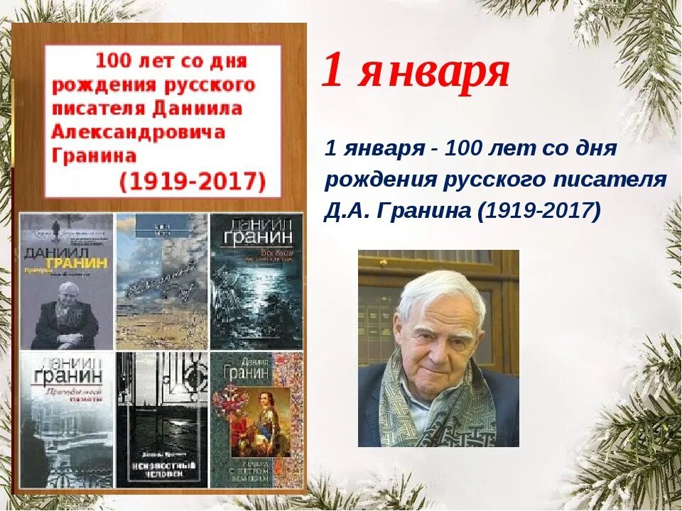 105 Лет со дня рождения русского писателя д. а. Гранина (1919–2017)..