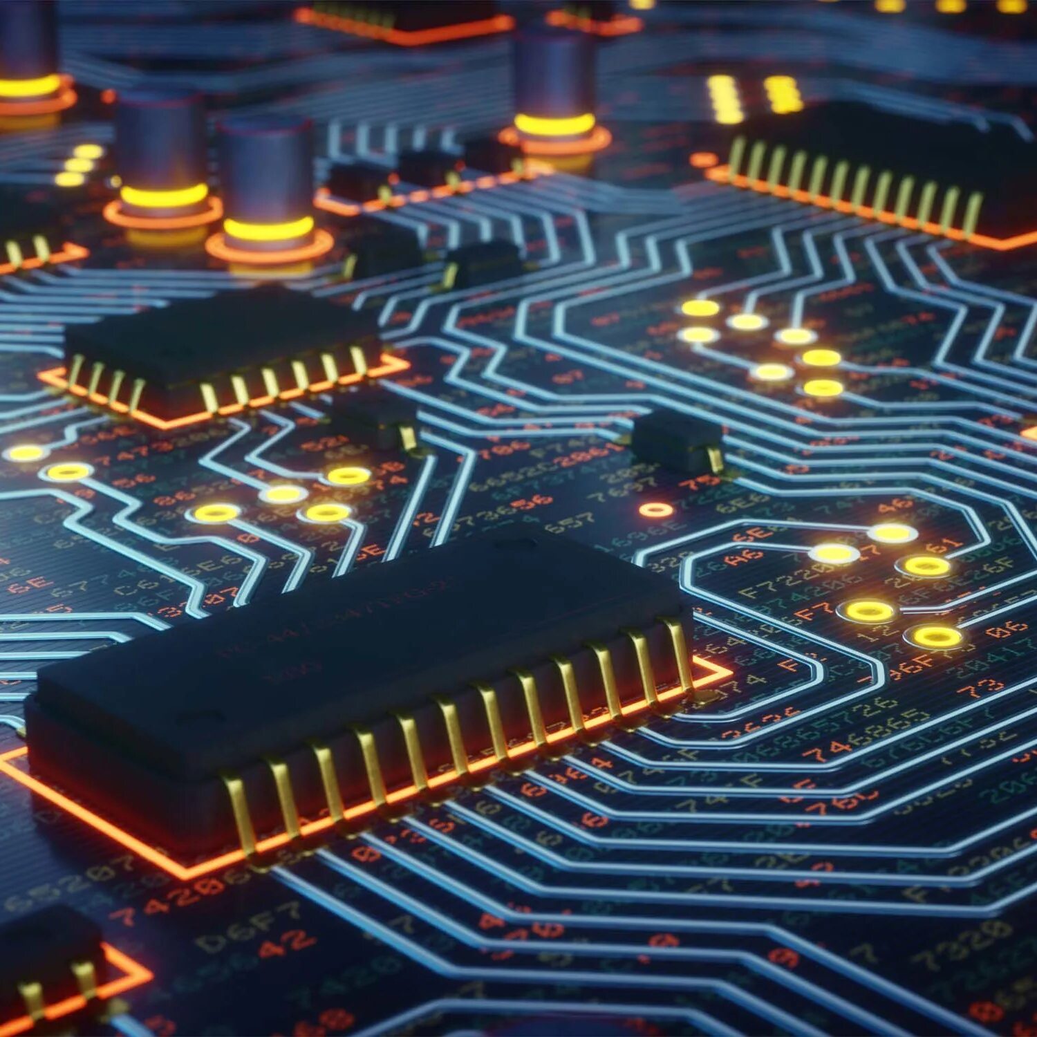 Полупроводники микросхемы. Текстолит материнской платы. Компьютерная плата. Компьютерные обои. Печатная плата.