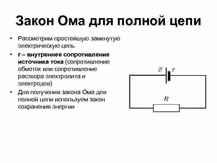 Закон Ома для участка и полной электрической цепи. Закон Ома для полной цепи схема. Закон Ома для замкнутой цепи схема. Закон Ома для участка цепи и для полной цепи.